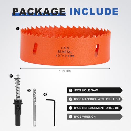 Image of 4-1 /2 Inch Hole Saw 4.5 inch Circle Drill Bit Wood Metal Drywall Plastic Pipe