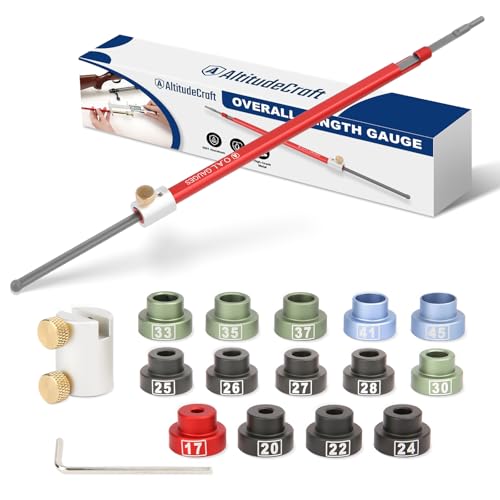 AltitudeCraft Reloading Combo – Overall Length Gauge Straight & Bullet Comparator Kit with 14 Inserts (.17–.45 Cal), Durable Aluminum Reloading Tools for Seating Depth and Cartridge Measurement