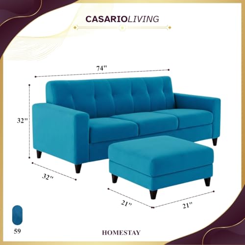 Image of Homeboy 4 Seater L Shape Sofa Set with Movable Ottoman | Flexible Left or Right Layout | Luxe Velvet Suede Fabric | Comfortable Seating | Modern Sofa for Living Room -Aqua Blue
