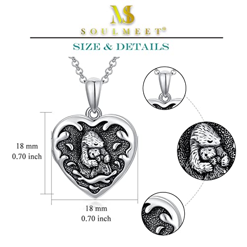 Soulmeet Cute Mother Baby Sea Otters Locket Necklace That Holds 2 Pictures Photos, Silver Personalized Letters Engraving Otter Spirit Animal Heart Locket On Mothers Day (Custom Photo & Text) #TOP5