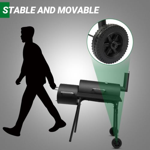 Barbecue a carbonella con affumicatore offset, barbecue interamente in metallo, con tavolino laterale e ruote, per cucinare in giardino, patio e cortile