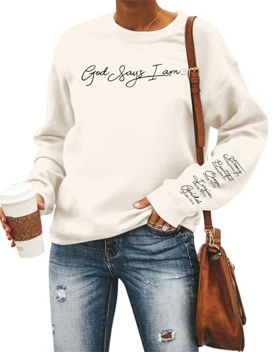 LUKYCILD Christian Sweatshirt Women Bible Verse Pullover Religious Faithful Shirt Christ Crewneck Long Sleeve Shirt