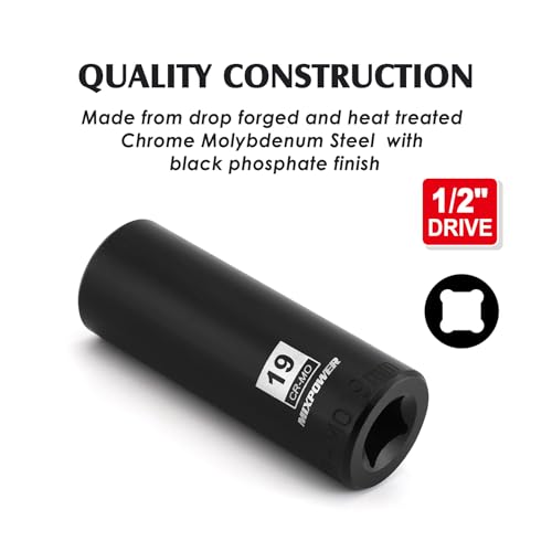 MIXPOWER 1/2 Inch Drive Deep Impact Socket, CR-MO, 19mm, 6 Point, Radius Corner Design, Axle Nut Impact Grade Socket for Easy Removal - Thumbnail 5
