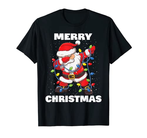 Dabbing Santa Camisa Garland Snow Merry Christmas Camiseta
