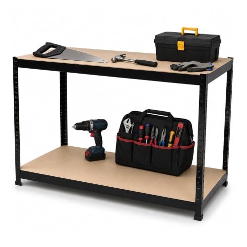 Image of Oypla Industrial Heavy Duty Steel Workbench Table Shelving Garage Shed