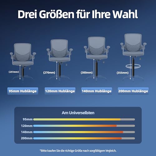 Mastery Mart Gasdruckfeder für Bürostühle, Länge 272mm - 388mm Gasdruckfeder, Gasdruckdämpfer Belastbar bis 450 kg, Bürostuhl Ersatzteile, TÜV, Klasse 4, Universelle Passform (Schwarz, Nicht für 1KEA)