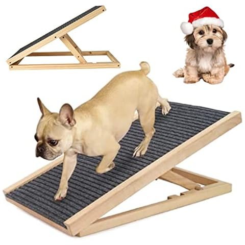 Dog Ramp Adjustable Heights, Strong Wooden Pet Ramp for Large Dog Non Slip Surface Folding Dog Ladder Heavy Duty Pet Ladder for travel, Non-Slip Carpet, Great for Cars, Trucks (L70xW35cm, H30-40cm) Cover