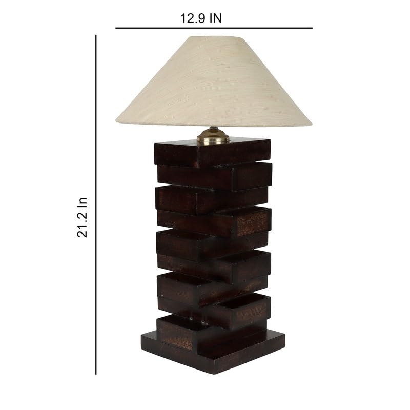 Image of tu casa Table Lamps with Mango Wood Base & Off-White Cotton Shades for Home Decor, Bedrooms, Living Room, Gifting, Diwali Decoration, Dining Space, Study Room, Hall (Height- 54cm) - Bulb not Included