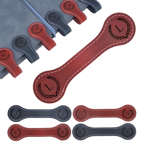 Nerien Personalized Magnetic Leather Bookmark, Engraved Letter Weighted Vintage Genuine Book Markers for Reading Women, Writers Poets Initial Gift for Book Lovers Reader Men Kids Boys Girls (L, Red)