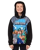 Mad Engine Minecraft Boy's Minecraft World Steve Creeper Wolf Pullover Hooded Hoodie (Medium) Black