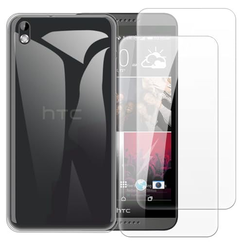 Shantime Case with 2 Pack Screen Protector Combo Compatible with HTC Desire 816, Shockproof Cover and Tempered Glass Set for Full Body Safety(Clear)
