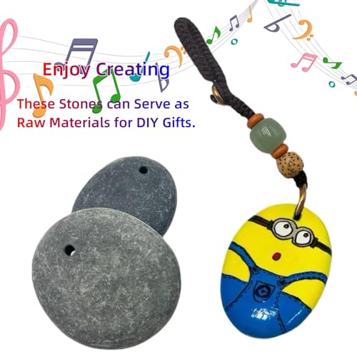 Lifetop 4PCS Drilled Small Flat River Rocks for Painting, 1.5"-2.0" Craft Rocks for Painting, Plain Pebbles Art, River Rock Pendants,DIY Rocks