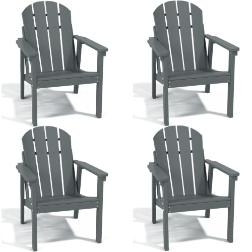 FOLAWO Adirondack Chair Set of 4, HDPE Outdoor Fire Pit Chairs, Grey