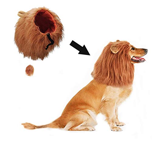 Dog Lion Costume, Lion Mane Costume for Medium to Large Sized Dogs Fancy Lion Hair Dog Costumes for Pet as Lion King,Gifts for Christmas Party