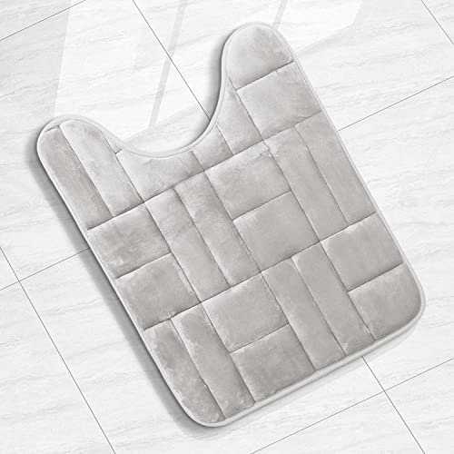 Clara Clark Bathroom Contour Rug, Ultra Soft Non Slip and Cozy, Velvet Memory Foam Toilet U-Shaped Bath Mat, 20 x 24, Tiled - Silver by Clara Clark - Image 2