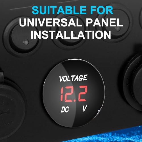 Image of 2 Pieces DC 5-48V Car Digital Voltmeter 12V 24V 36V LED Digital Display Voltmeter Round Panel Waterproof Voltage Gauge Meter for for Marine Boat Car Automotive Motorcycle (Red Light)
