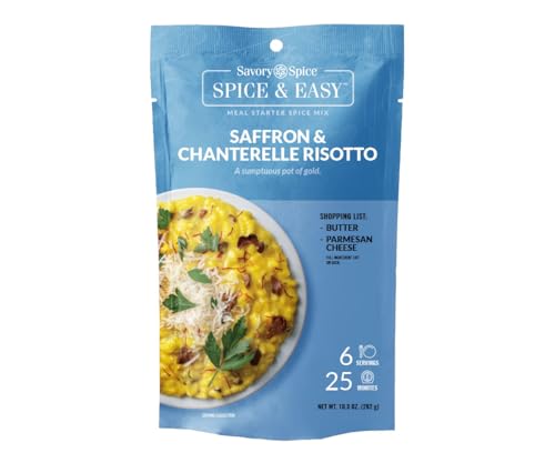 Savory Spice Saffron & Chanterelle Risotto Spice & Easy - Creamy Mushroom Risotto Meal Kit with Arborio Rice - Just Add Butter & Parmesan - No-Stir One Pot (10.3 oz)