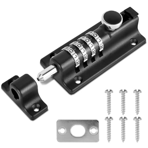 Combination Locking Bolt Zinc Alloy 4 Digit Combination Sliding Door Lock Keyless Slide Bolt Lock Security Slide Latch Lock Outdoor Keyless Gate Lock for Gate Barn Fence Cabinets
