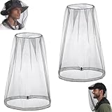 2 Pack Midge Nets for Head, Mosquito Head Net Fine Mesh Bug Face Netting for Camping Outdoor Hiking Climbing Walking - Beige (46x46cm with Storage Bags)