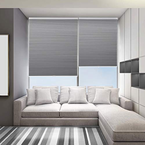 Honeycomb Shades Cellular Blinds Window Blinds and Shades Blackout Shades Fabric Blinds for Home and Office, Grey-White, 46x48