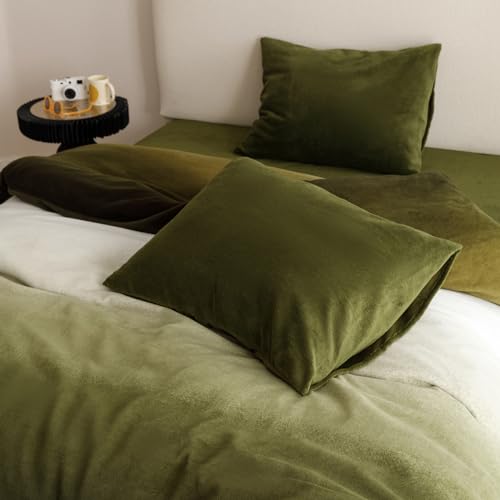 CLOTHKNOW Green White Full Size Comforter Set Velvet Bedding Comforter Sets Soft Olive Green Comforter with 2 x Pillow Cases by CLOTHKNOW - Image 6