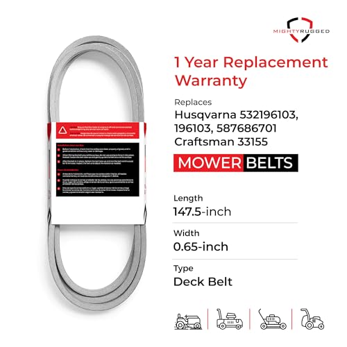 Image of 587686701, 196103, 532196103 Replacement for Craftsman, Husqvarna 54 Inch Deck Belt, Length 147.5 inch, Replaces 33155, 21546382, Heavy Duty, Durable, Aramid Cord Replacement Belt for YTH24V54 LGT2654