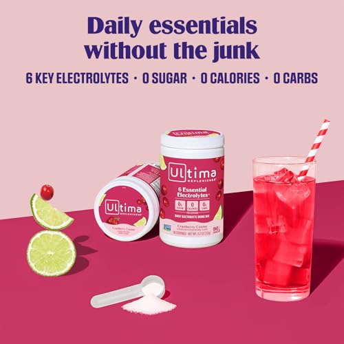 Image of Ultima Replenisher Daily Electrolyte Powder Drink Mix - Sugar Free - Cranberry Cosmo, 90 Servings - Hydration Powder with 6 Key Electrolytes and Trace Minerals - Keto Friendly, Non-GMO