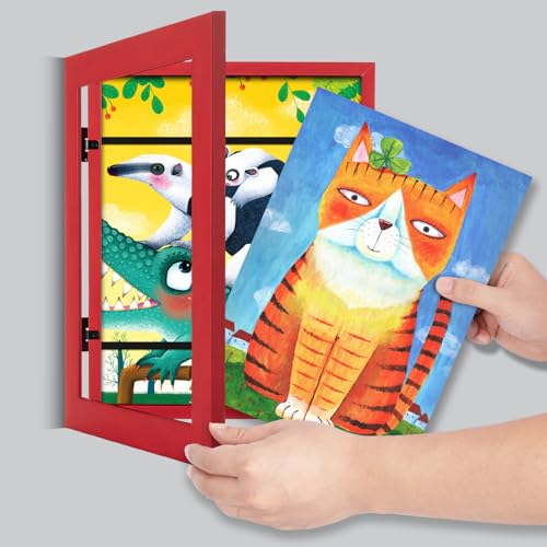 Image of [2-Pack] Kids Art Frames, 8.5x11 Front Opening Kids Artwork Frames Changeable, Red Artwork Display Storage Frame for Wall, Holds 50 Pcs, for 3D Picture, Crafts, Children Drawing, Hanging Art,