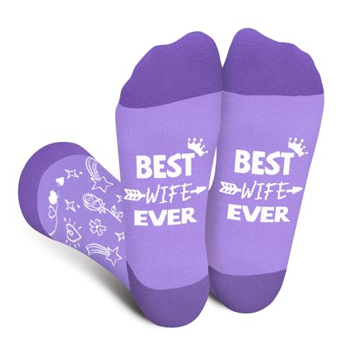 Cantustime Lustige Socken für Damen Mädchen - BEST WIFE Geschenke Bunte Lustig Frauen Witzige Motiv Coole Bedrucken Verrückte Socken Weihnachten Strümpfe Geschenkideen