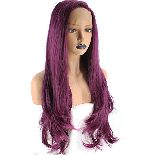 Anogol Hair Cap+Synthetic Hair Purple Lace Front Wig Long Wavy Glueless Wigs Natural Hairline For Women Hairstyles