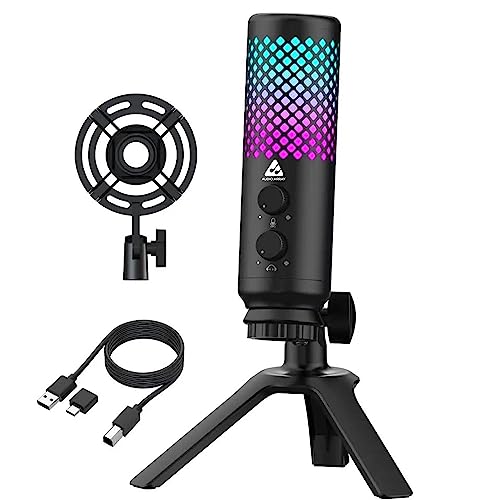 Audio Array AM-C30 Metal RGB Professional USB Microphone | One-Touch Mute, Gain & No-Latency Monitoring Controls | Shock Mount and Tripod | for PC/Mobile, Gaming, Streaming, Podcasting & Voiceover