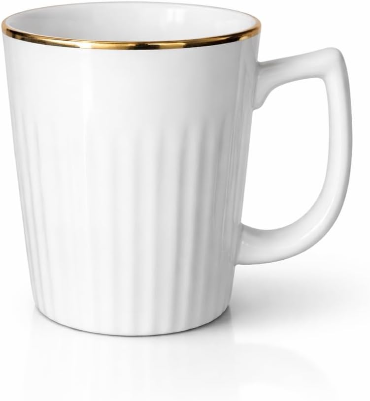 Premium Ceramic Coffee Mug 300ml with Gold Rim | Elegant White Tea Cup | Microwave & Dishwasher Safe | Stylish Coffee Mug for Home & Office | Gift Mug for Men & Women