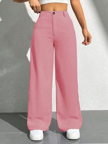 Image of Toochki Trousers for Woman Pants Women's Formal Office Korean | Beige Track Pant | Straight | Cotton Spandex Stretchable Trouser | High-Waisted Bottom Wear