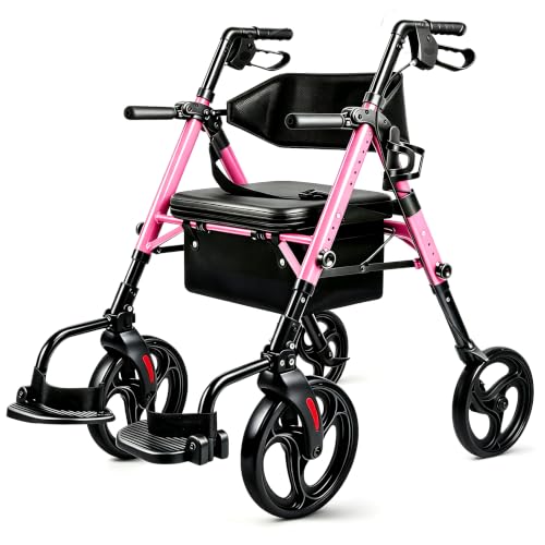 2-in-1 Rollator Walker Transport Wheelchair Combo for Seniors with seat