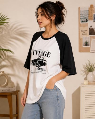Looks Women's Black & White Retro Car Tee - Image 4