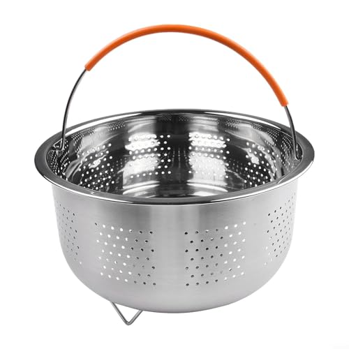 Yhenlovtt Cesta de vapor de acero inoxidable para ollas a presión y arroceras con mango de silicona, apto para lavavajillas, apto para lavavajillas 304 de grado alimenticio (215 cm corto)