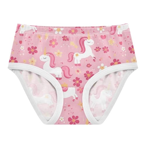 Wusikd Cute Pink Unicorns Girls' Underwear Cotton Flowers Girls Briefs Soft Toddler Underwear 2T