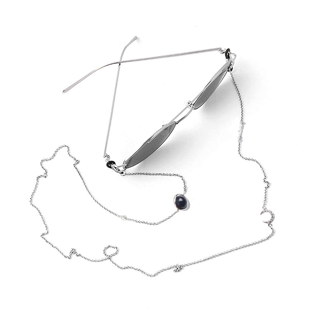 Cadena De Gafas Gafas De Sol Cadena Correa Gafas Cuerda Gafas Asimétrico Estrella Luna Gafas Cadena Femenina Colgante Cuello S925 Plata Flujo Sul Gafas Colgante Cadena Personalidad Simple-Plata