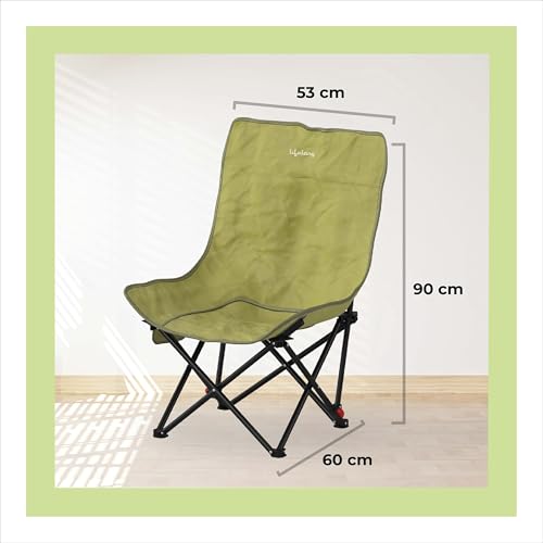Image of Lifelong Camping Chair | Foldable Chair for Travelling with Adjustable 3-Position Recline | Carbon Steel Portable Trekking Chair | Portable Folding Chair for Homes & Outdoors | Large | Green