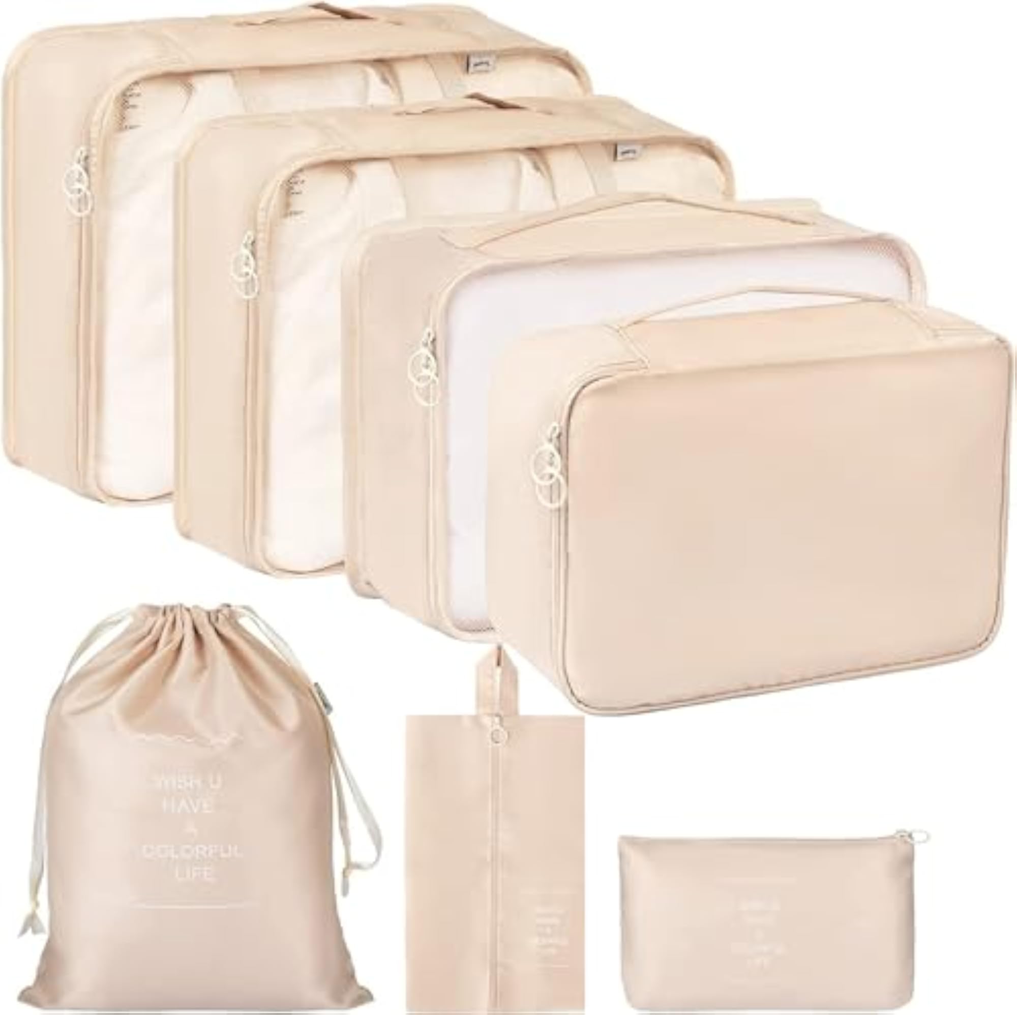 Packing Cubes for Travel 7 Piece Set with Mesh Window