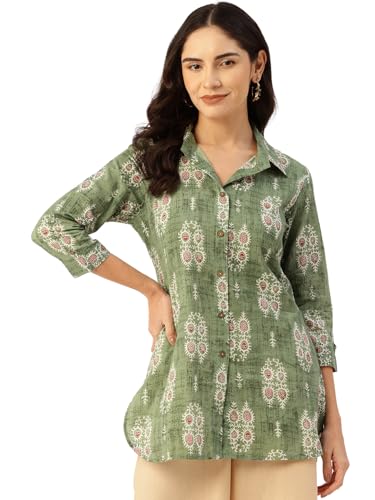 Image of feranoid Classic Collared Cotton Shirt with 3 /4 Sleeve for a Timeless Casual Look