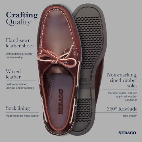Image of Sebago Portland Waxed Boat Shoes - Handsewn Waxed Leather Moccasins with Leather Sock Lining and Non-Marking, Slip-Resistant Rubber Outsoles