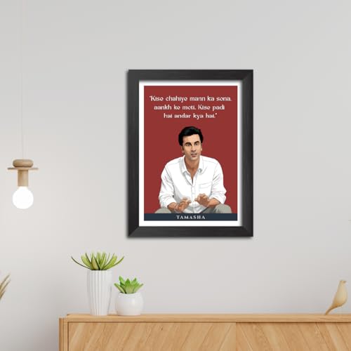 Image of TenorArts Tamasha Poster Bollywood Movie Vector Art Posters Photo Framed Painting With Black Wooden Textures (12inches x 9inches)