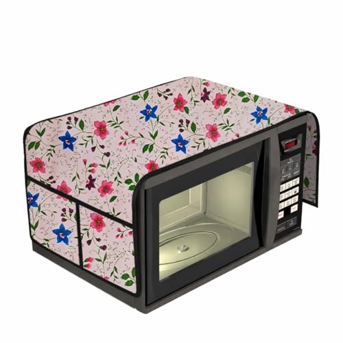 Image of Microwave Oven Top Cover 35x100 cm | Wipe Clean Fabric | 4 Utility Pockets (Floral-24)