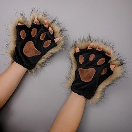 XINCHIA Faux Fur Fox Cat Ears Hair Clip Tail Gloves Set Fluffy Wolf Fox Cosplay Costume Hair Hoop Long Tail Kit Animal Dress Up Fancy Dress Accessories Halloween Role Play Party Costume for Adults - Image 4