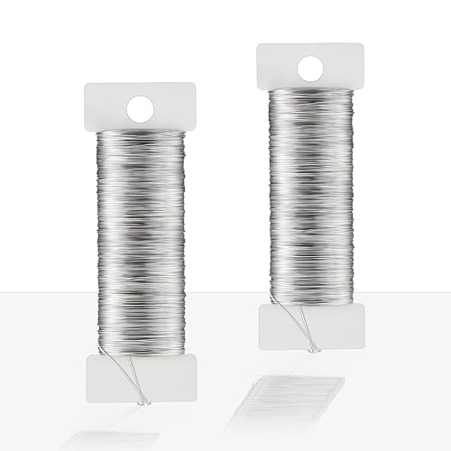 WENXINWIN 0.3 mm x 100m Basteldraht Dünn Silber Schmuckdraht 2 Rollen Draht zum Basteln für Schmuck Herstellung Häkeln DIY Handwerksarbeit Blumensträuße Binden & Verknoten (50m/Rolle)