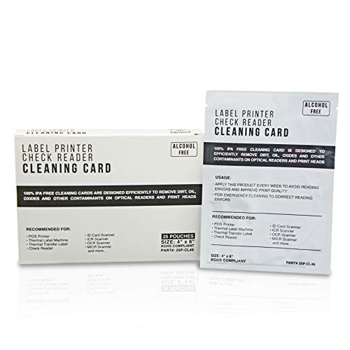 Thermal Printer Check Scanner Cleaning Cards - 4 x 6 Alcohol Free 25 Cards