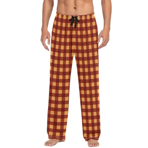 Red Yellow Checkered Plaid Pajama Pants Buffalo Check Men's Pajama Bottoms Lounge Sleepwear PJs Casual Sleep Pants XL