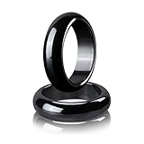 2PCS Genuine Hematite Ring for Women Men Unisex, Black Hematite Stone Ring Anxiety Balance Root Chakra, Ideal Family Couple jewelry Gift Size 6-12 (Smooth round, 10)