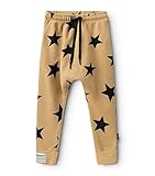 NUNUNU Kids Baggy Pants, Unisex Cotton Harem for Boys and Girls, Star - Mocha, 2-3 Years